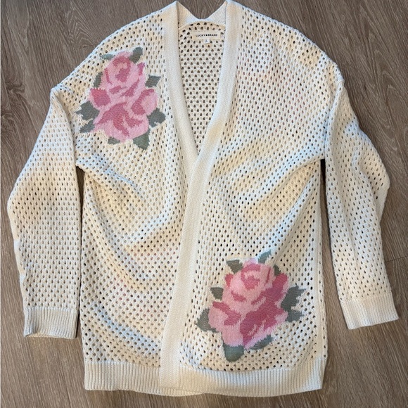 Lucky Brand Sweaters - Lucky Brand Open Knit Rose Cardigan – Size Large